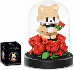 Artificial Flower Animal Toy Building Set for Adult,Mini Bear Plant Bonsai Tree Friend Set for Girl,Botanical Collection Gift for Kids,Office Home Decor Building Block,Birthday Gift for Women