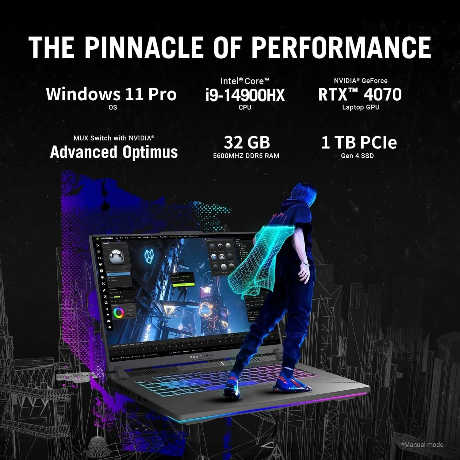 ASUS ROG Strix G16 Gaming Laptop, NVIDIA RTX 4070, Intel i9-14900HX, 16" ROG Nebula 16:10 QHD 240Hz, WiFi 6E, BT 5.3, 32 GB DDR5, 1 TB Gen4 SSD, Windows 11 Pro, Office Pro Lifetime