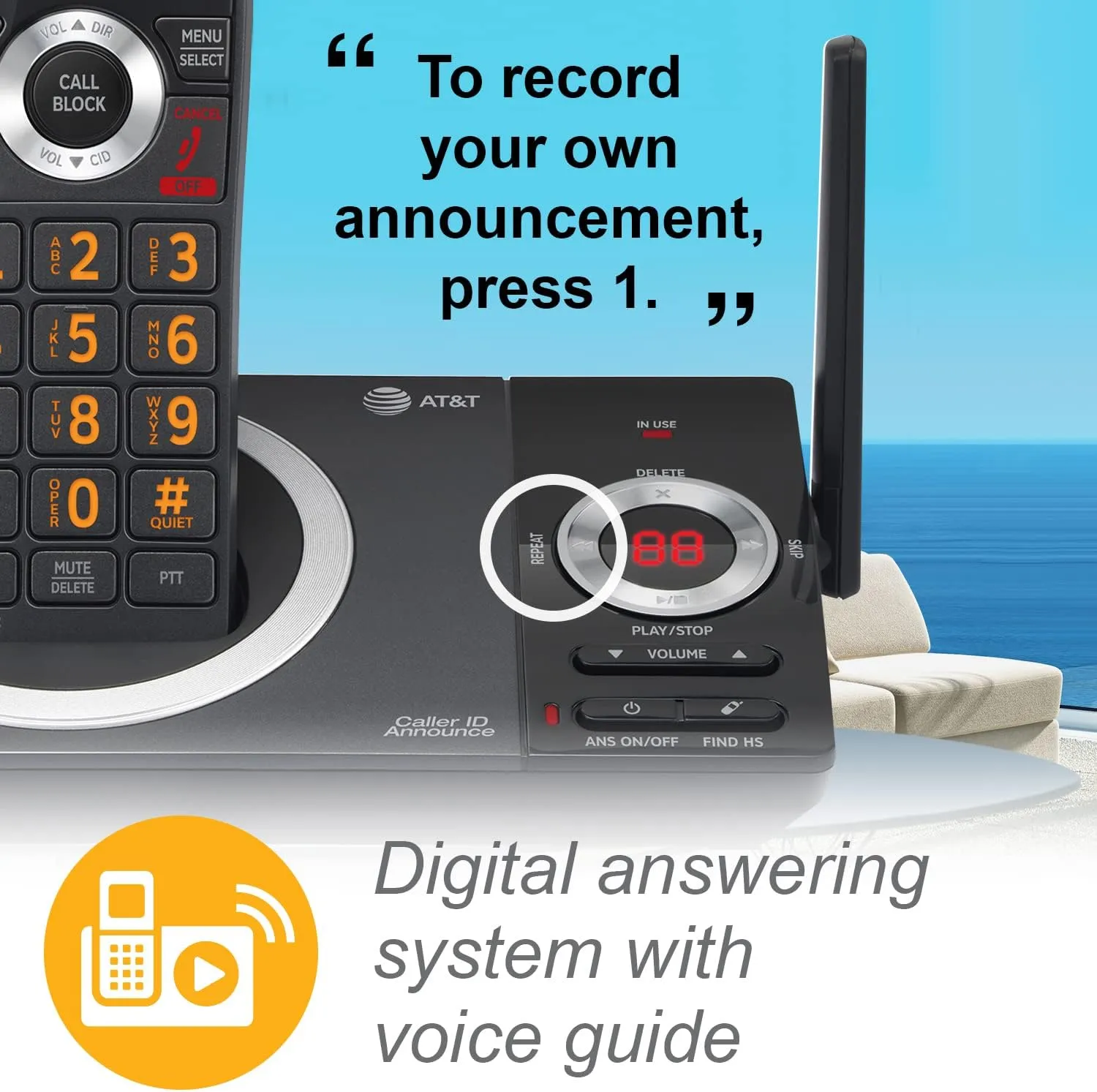 AT&T CL82219 DECT 6.0 2-Handset Cordless Phone for Home with Answering Machine, Call Blocking, Caller ID Announcer, Intercom and Long Range, Black