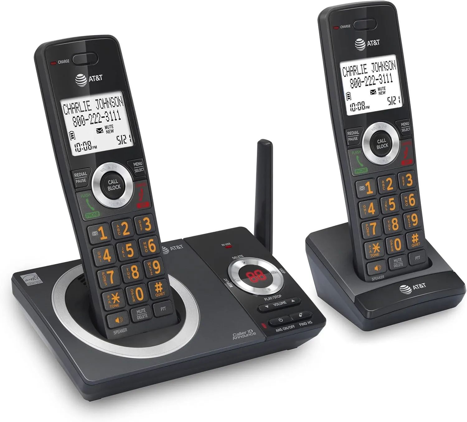 AT&T CL82219 DECT 6.0 2-Handset Cordless Phone for Home with Answering Machine, Call Blocking, Caller ID Announcer, Intercom and Long Range, Black