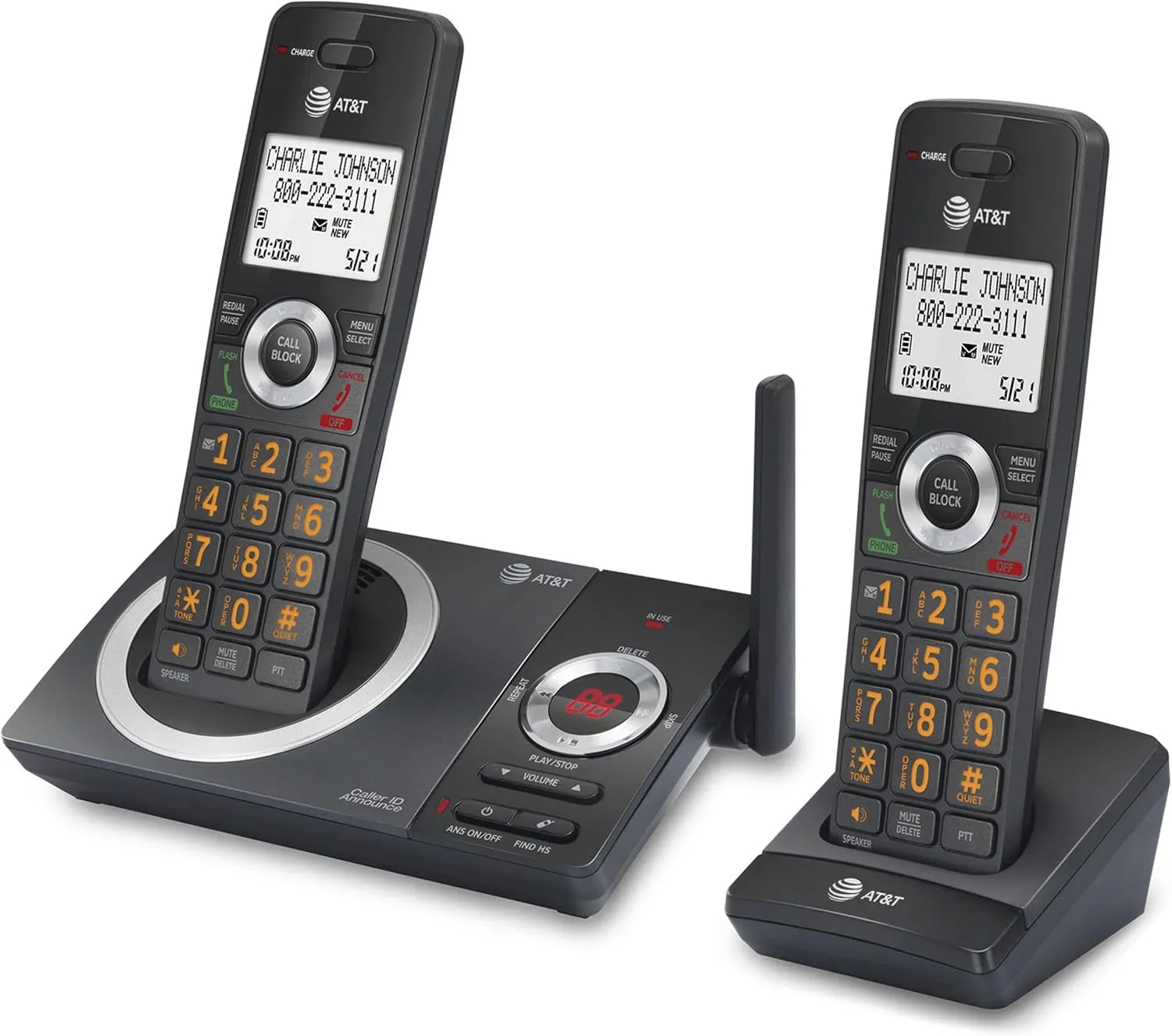 AT&T CL82219 DECT 6.0 2-Handset Cordless Phone for Home with Answering Machine, Call Blocking, Caller ID Announcer, Intercom and Long Range, Black