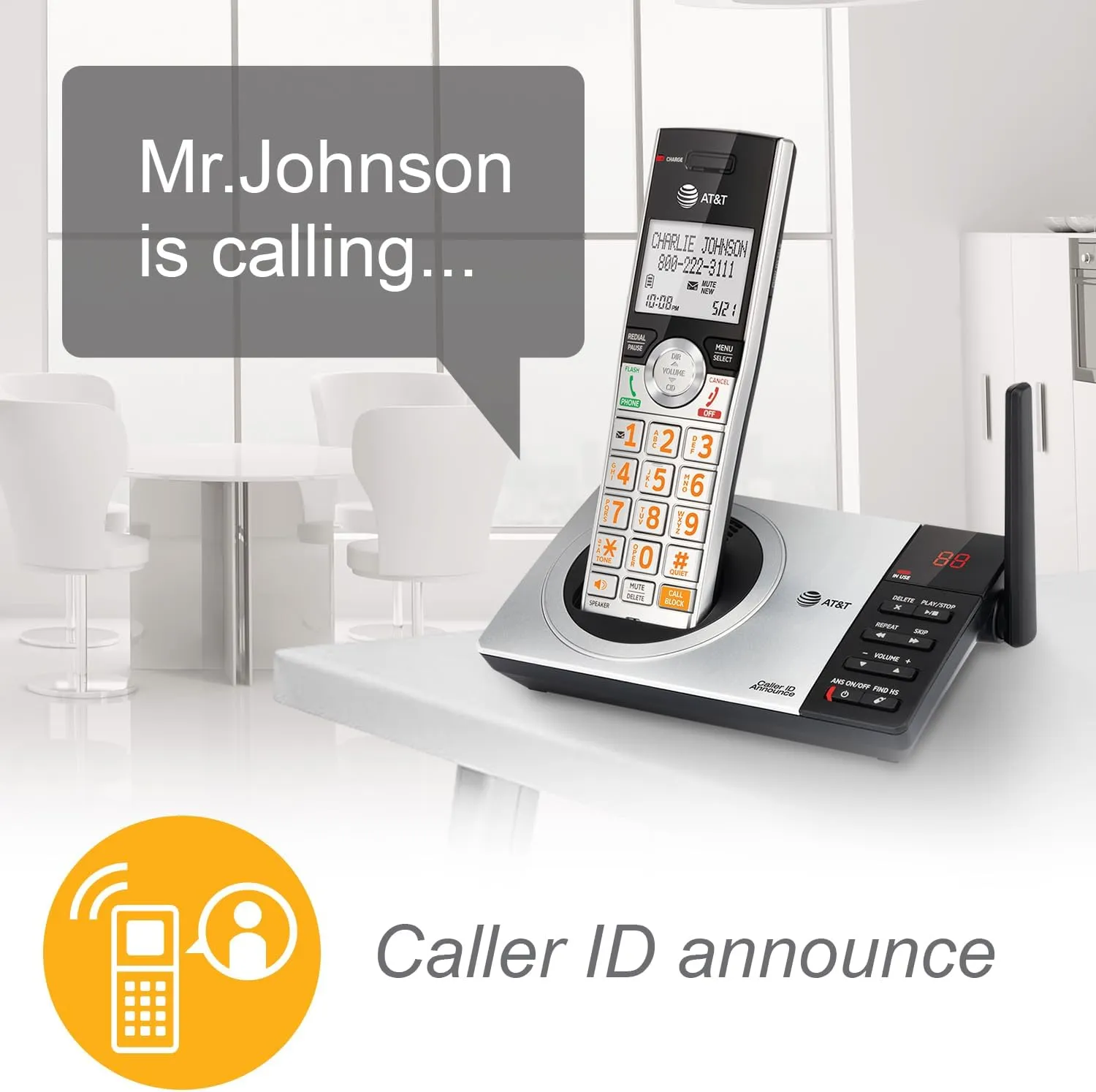 AT&T DECT 6.0 Expandable Cordless Phone with Answering System, Silver/Black with 3 Handsets