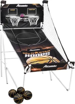Atomic Gold Basketball Shootout Legend - Bright LED Rims - Quick Connect Construction Frame - Convenient Storage - 4 Rubber Basketballs, Inflating Pump, and Needle Included