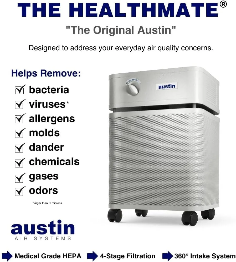 Austin Air HealthMate Standard Air Purifier, Sandstone - Advanced 4-Stage Filtration HEPA Air Purifiers For Home with Activated Carbon & Zeolite - Ideal as Air Purifiers for Bedroom
