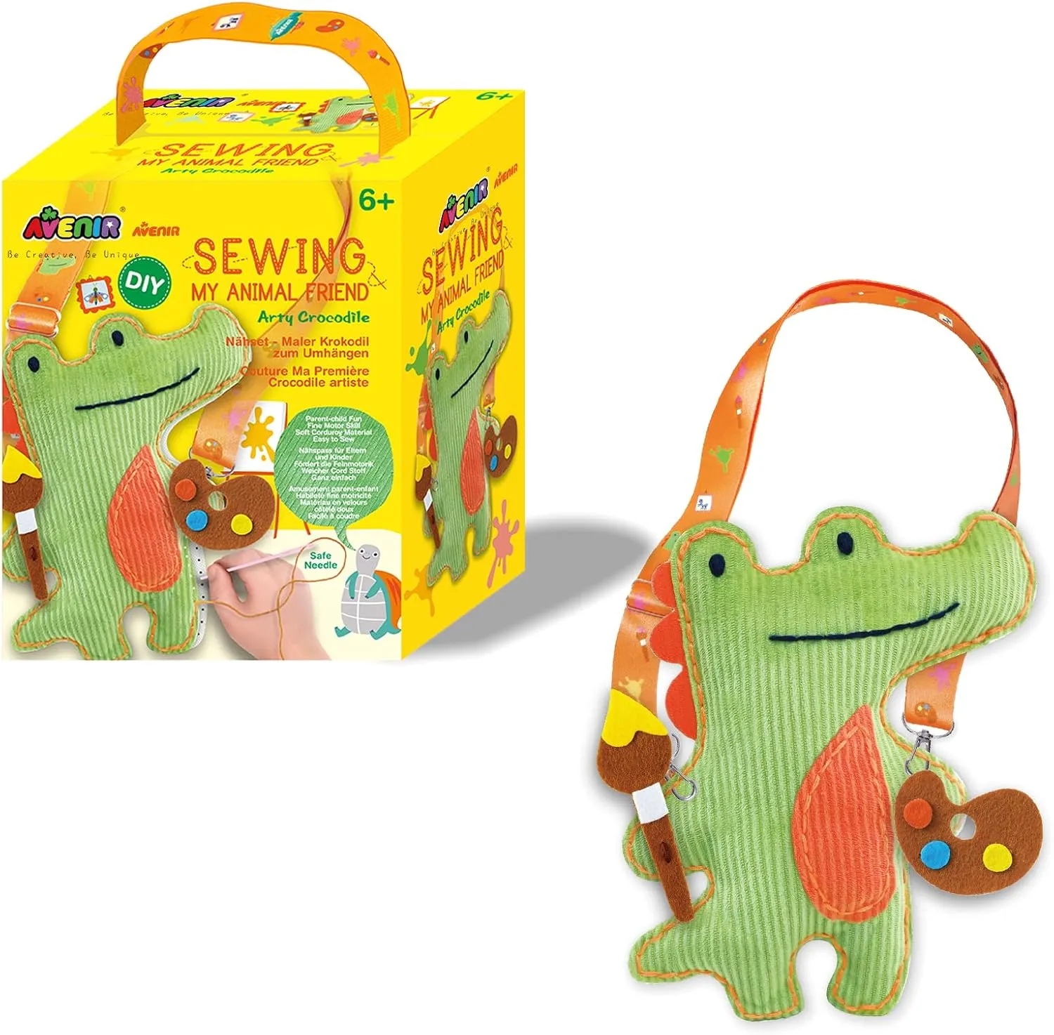 Avenir Animal Sewing Kit for Beginner Kids Arts & Crafts Soft Toy My First Sewing Kit Includes Arty Crocodile with Fun Shoulder for Learn to Sew, Age for 6 Years