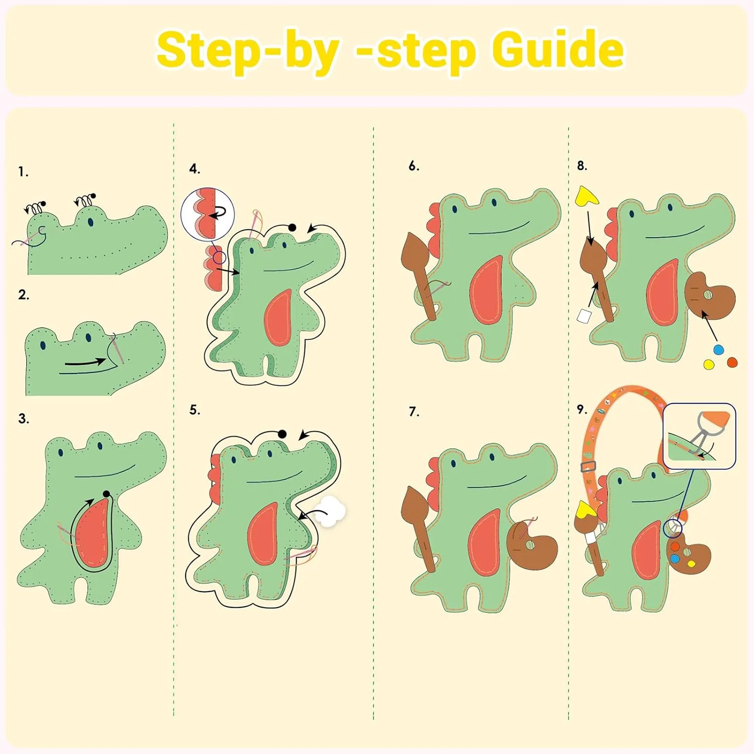 Avenir Animal Sewing Kit for Beginner Kids Arts & Crafts Soft Toy My First Sewing Kit Includes Arty Crocodile with Fun Shoulder for Learn to Sew, Age for 6 Years