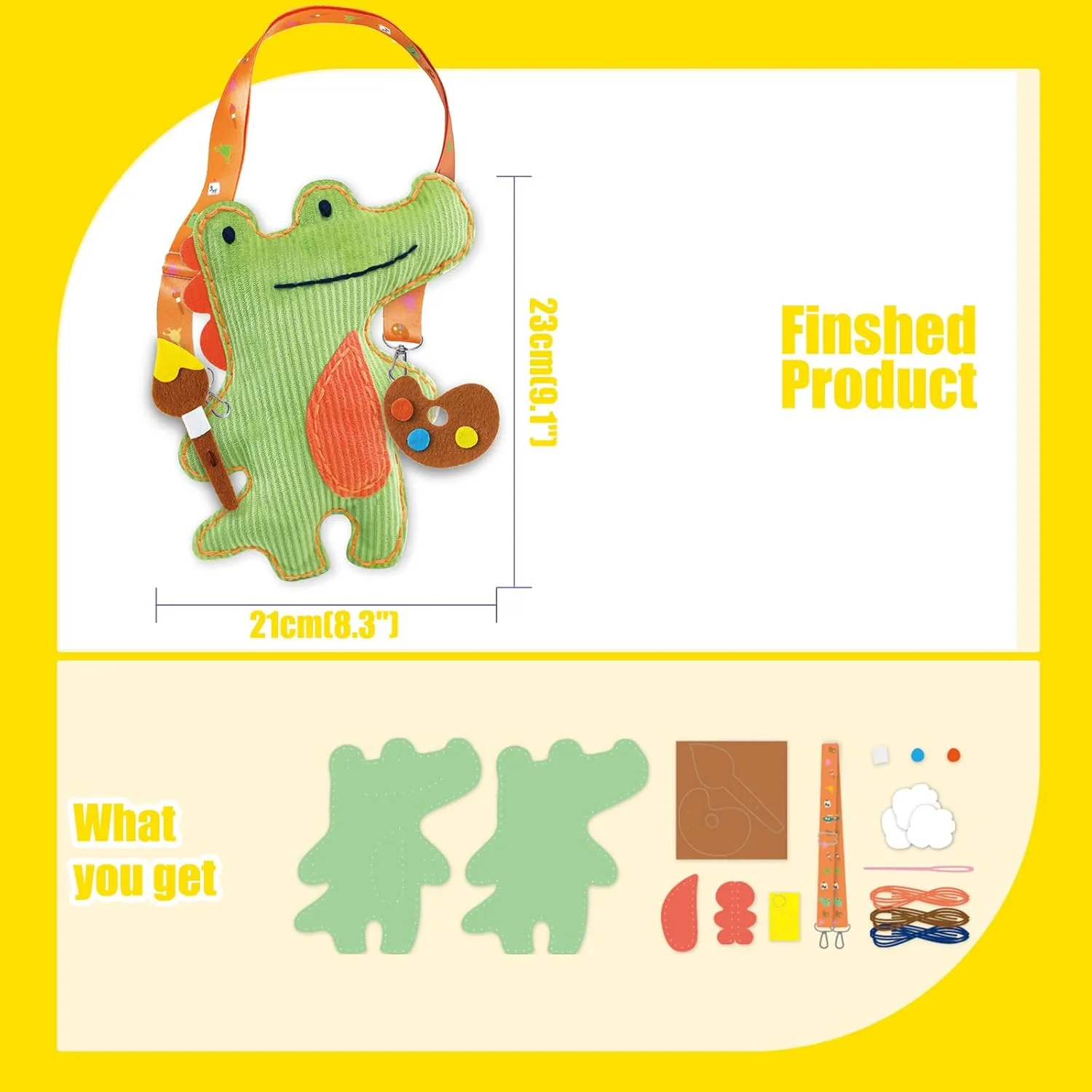 Avenir Animal Sewing Kit for Beginner Kids Arts & Crafts Soft Toy My First Sewing Kit Includes Arty Crocodile with Fun Shoulder for Learn to Sew, Age for 6 Years