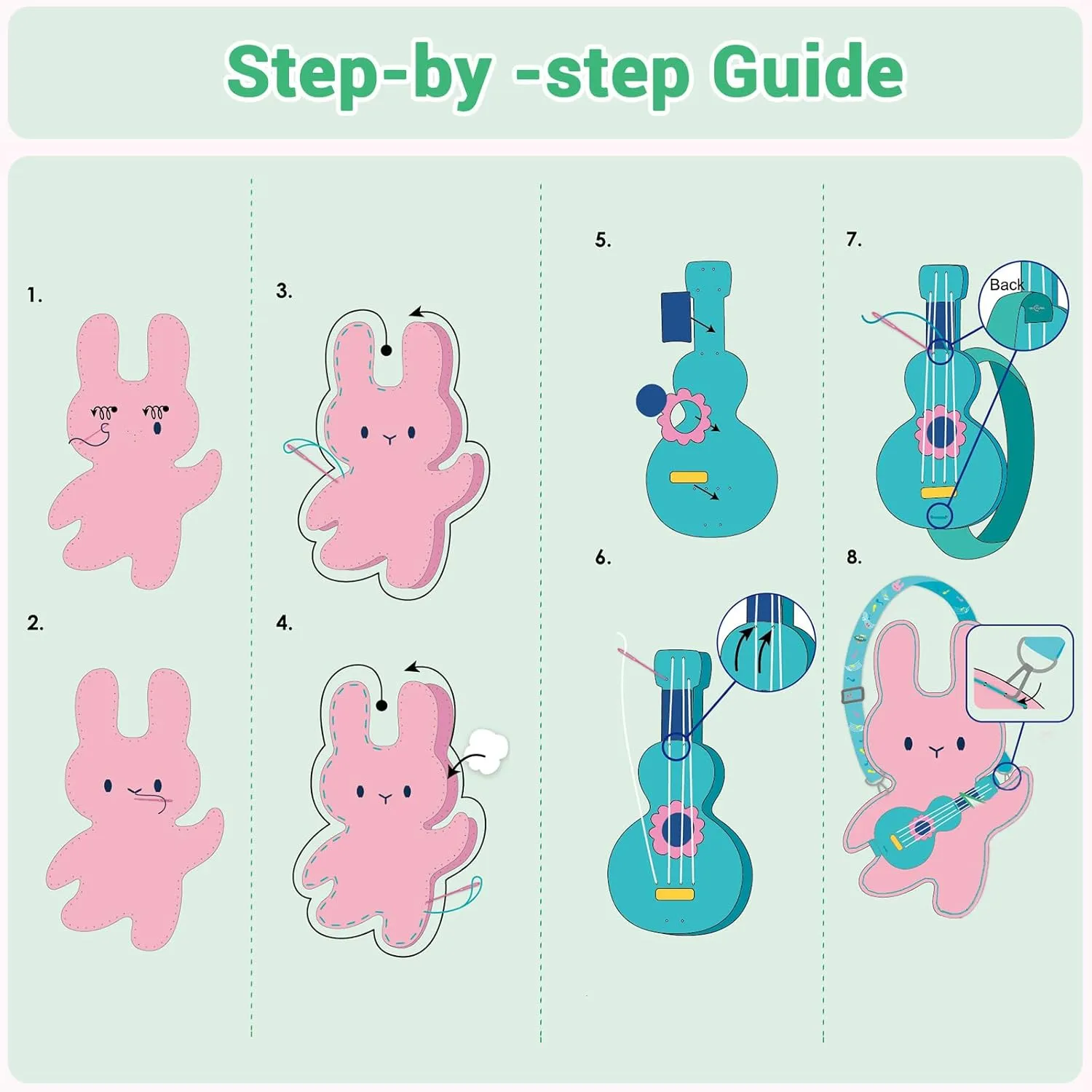 Avenir Animal Sewing Kit for Beginner Kids Arts & Crafts Soft Toy My First Sewing Kit Includes Muscial Bunny with Fun Shoulder Strap for Learn to Sew, Age for 6 Years