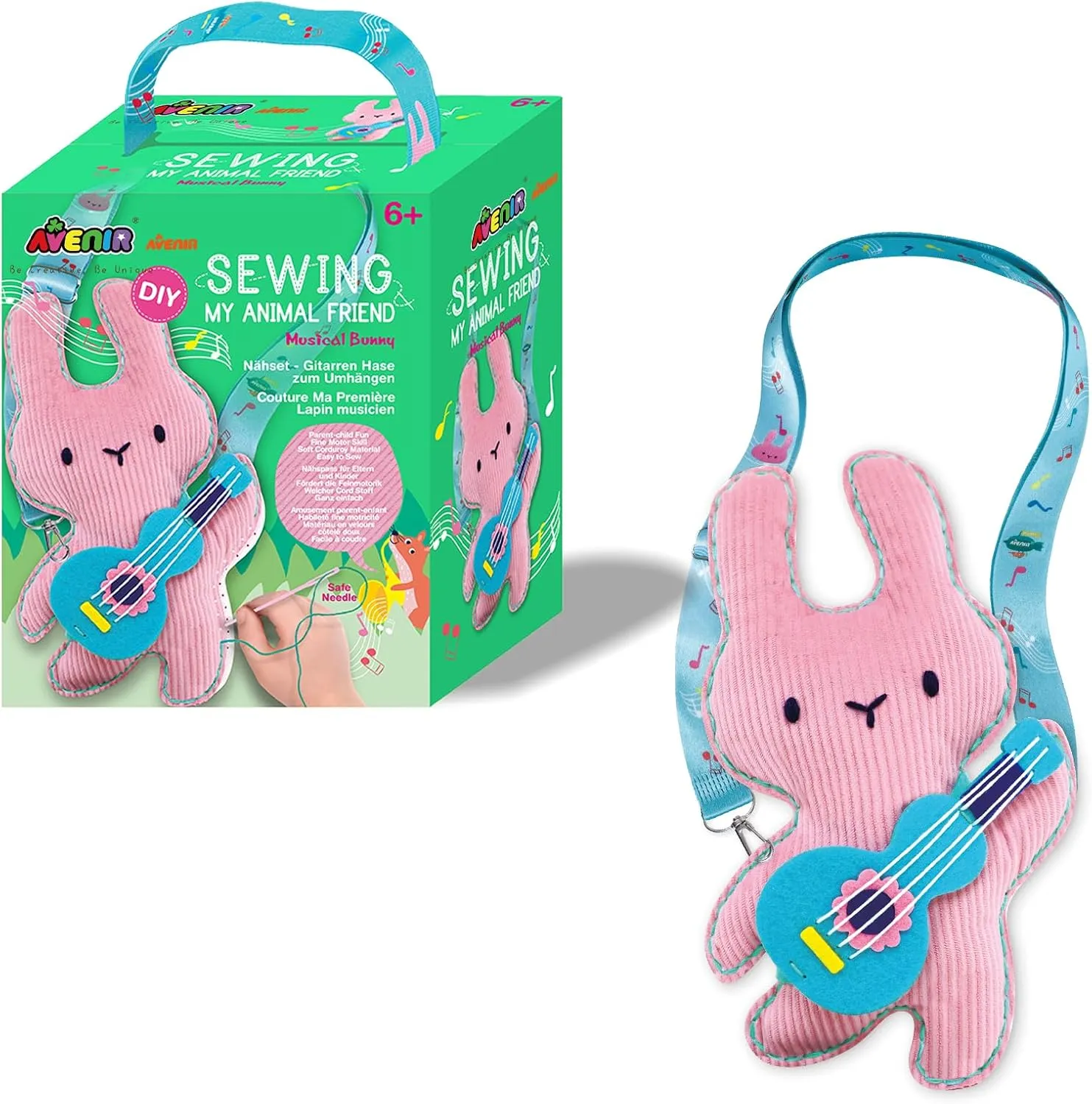 Avenir Animal Sewing Kit for Beginner Kids Arts & Crafts Soft Toy My First Sewing Kit Includes Muscial Bunny with Fun Shoulder Strap for Learn to Sew, Age for 6 Years