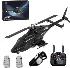 AW-911 Air-Wolf RC Helicopter, 1/34 Scale 2.4G 9CH Flybarless RC Helicopter Model with 3D Stunt Mode and GPS Flight Control System, Nose Accessories, Aircraft for Beginners(RTF Version)