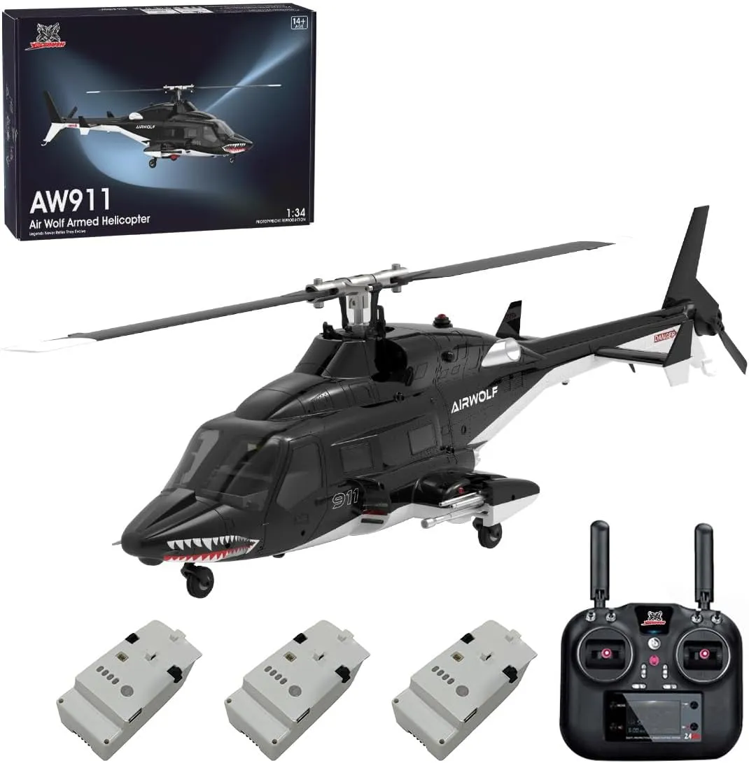 AW-911 RC Helicopter for Ages16 , 1/34 Scale 3D Stunt Remote Control Helicopter with GPS Radar & 6G Flight Control & Anti-Crash Design 3 Battery(RTF Version/Mode 1/Mode 2 Switchable)
