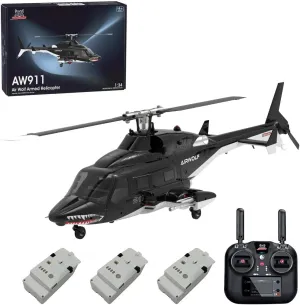 AW-911 RC Helicopter for Ages16 , 1/34 Scale 3D Stunt Remote Control Helicopter with GPS Radar & 6G Flight Control & Anti-Crash Design 3 Battery(RTF Version/Mode 1/Mode 2 Switchable)