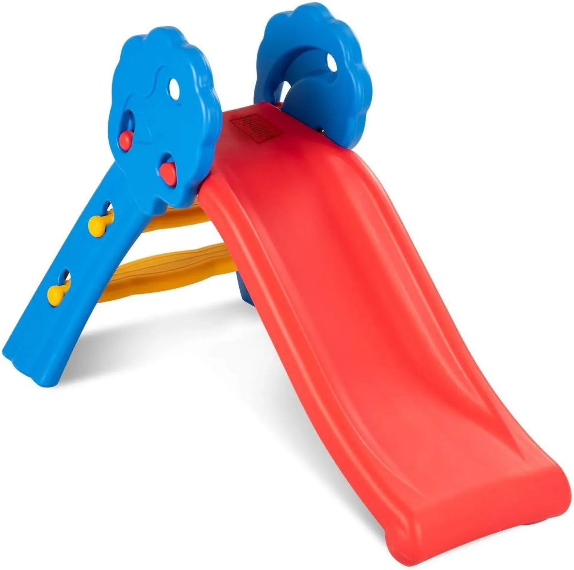 BABY JOY Folding Slide & Basketball Stand Set, Plastic Play Slide Climber, Basketball Hoop with Adjustable Height, Indoor Outdoor Portable for Toddler(Floral Rail   Basketball Stand)