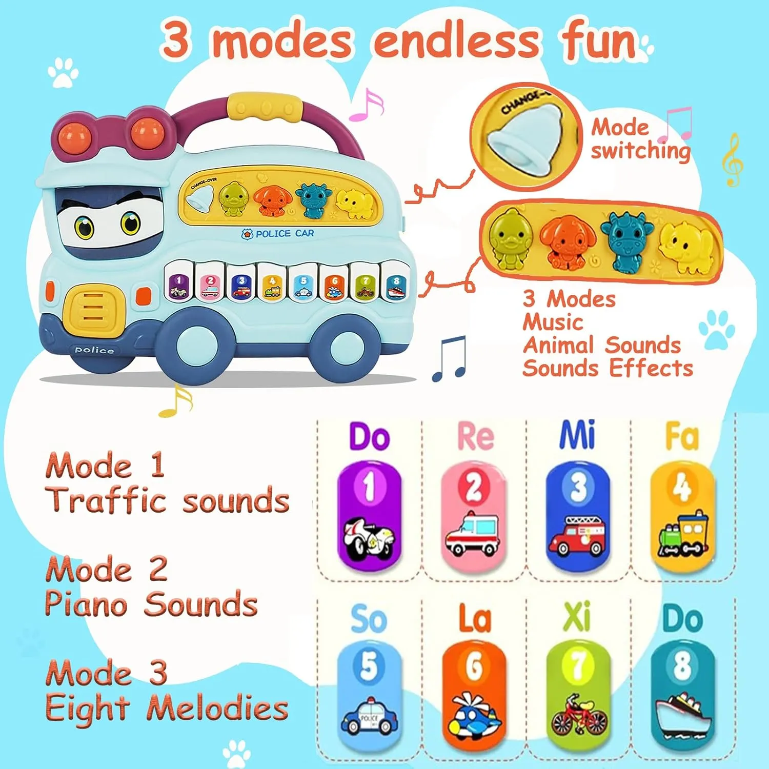 Baby Piano Toy - Piano Keyboard Light Up Sound Musical Toy - Train, Fire Truck Electronic Keyboard Toy for 12 Months  Baby Girl Boy (Train-red)