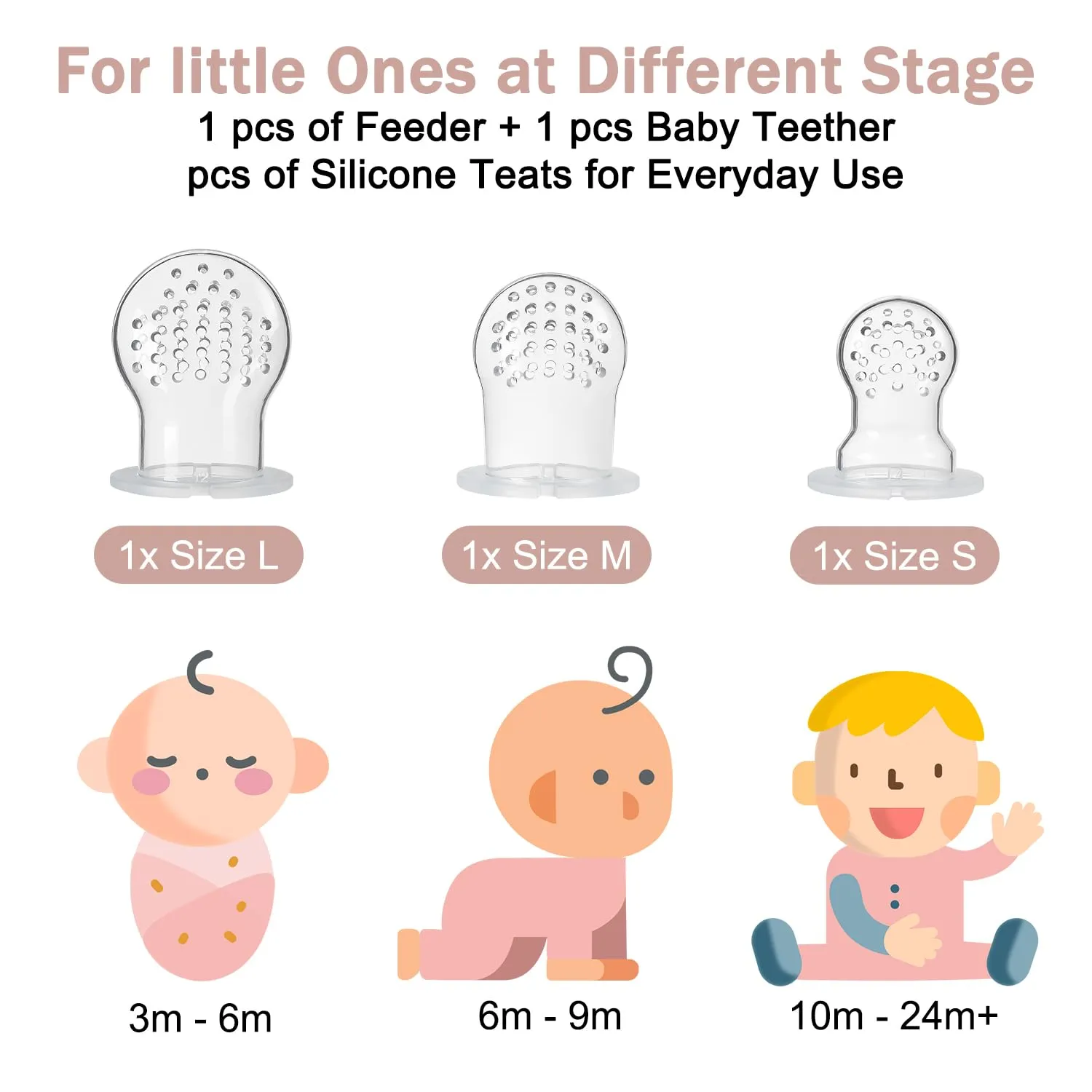 Baby Silicone Fruit Food Feeder Pacifier & Breastmilk Popsicle Freezer Molds,BPA Free Baby Food Storage Containers Frozen Ice Tray for Baby Feeding Safely, Infant Fruit Teething Toy (Pink)