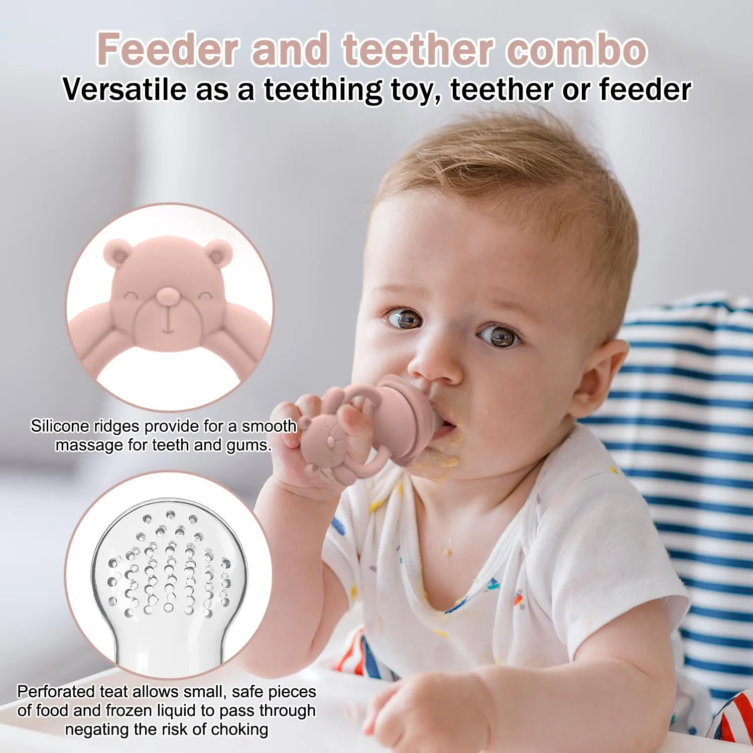 Baby Silicone Fruit Food Feeder Pacifier & Breastmilk Popsicle Freezer Molds,BPA Free Baby Food Storage Containers Frozen Ice Tray for Baby Feeding Safely, Infant Fruit Teething Toy (Pink)