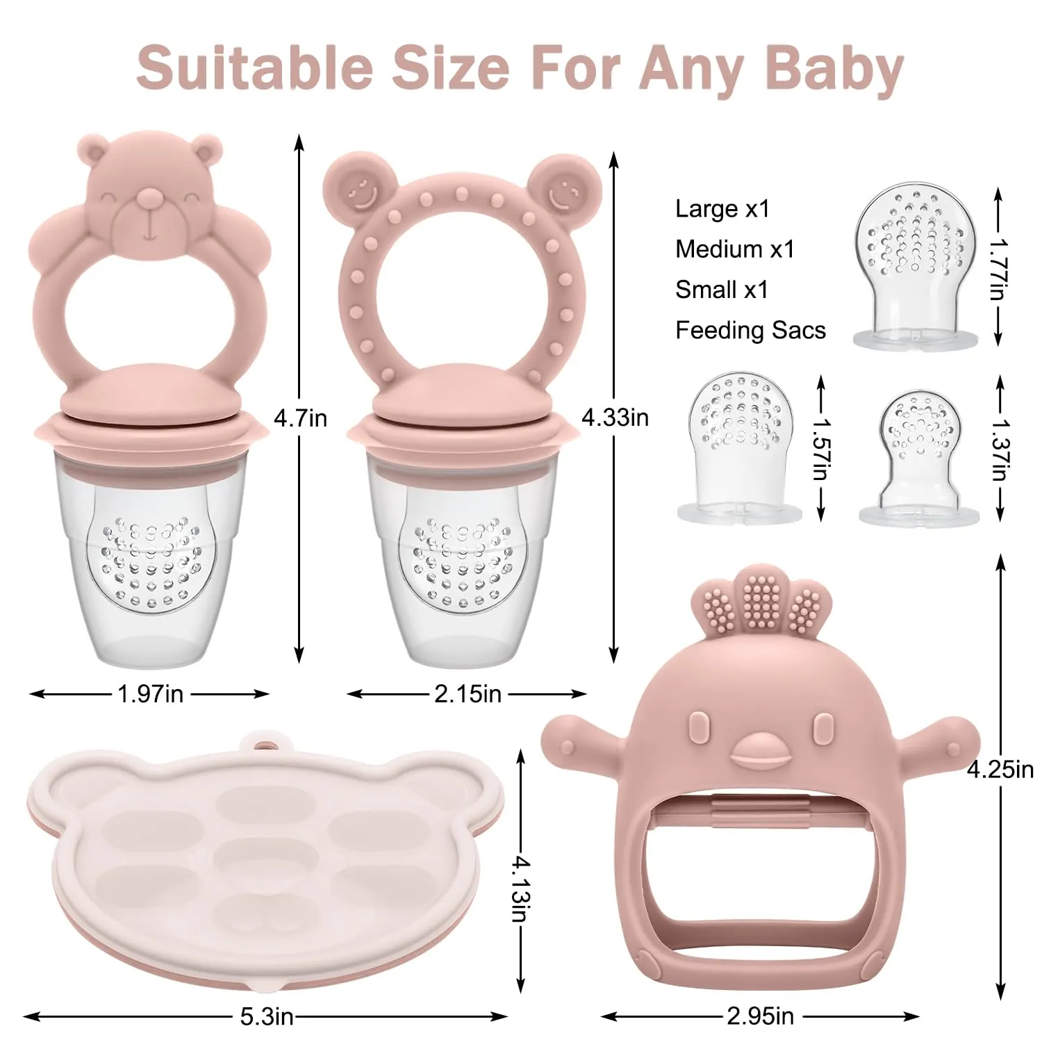 Baby Silicone Fruit Food Feeder Pacifier & Breastmilk Popsicle Freezer Molds,BPA Free Baby Food Storage Containers Frozen Ice Tray for Baby Feeding Safely, Infant Fruit Teething Toy (Pink)