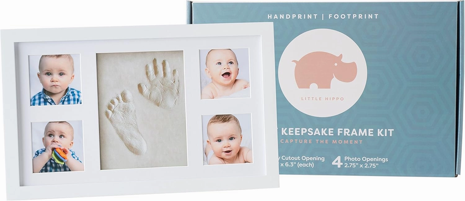 Baby Hand and Footprint Kit - Newborn Keepsake Picture Frame, Inkless Foot & Handprint Clay Mold - Baby Registry, New Mom Baby Shower, Gender Reveal Gift, Personalized Boy or Girl Nursery Photo Prints (Large, Alpine White)