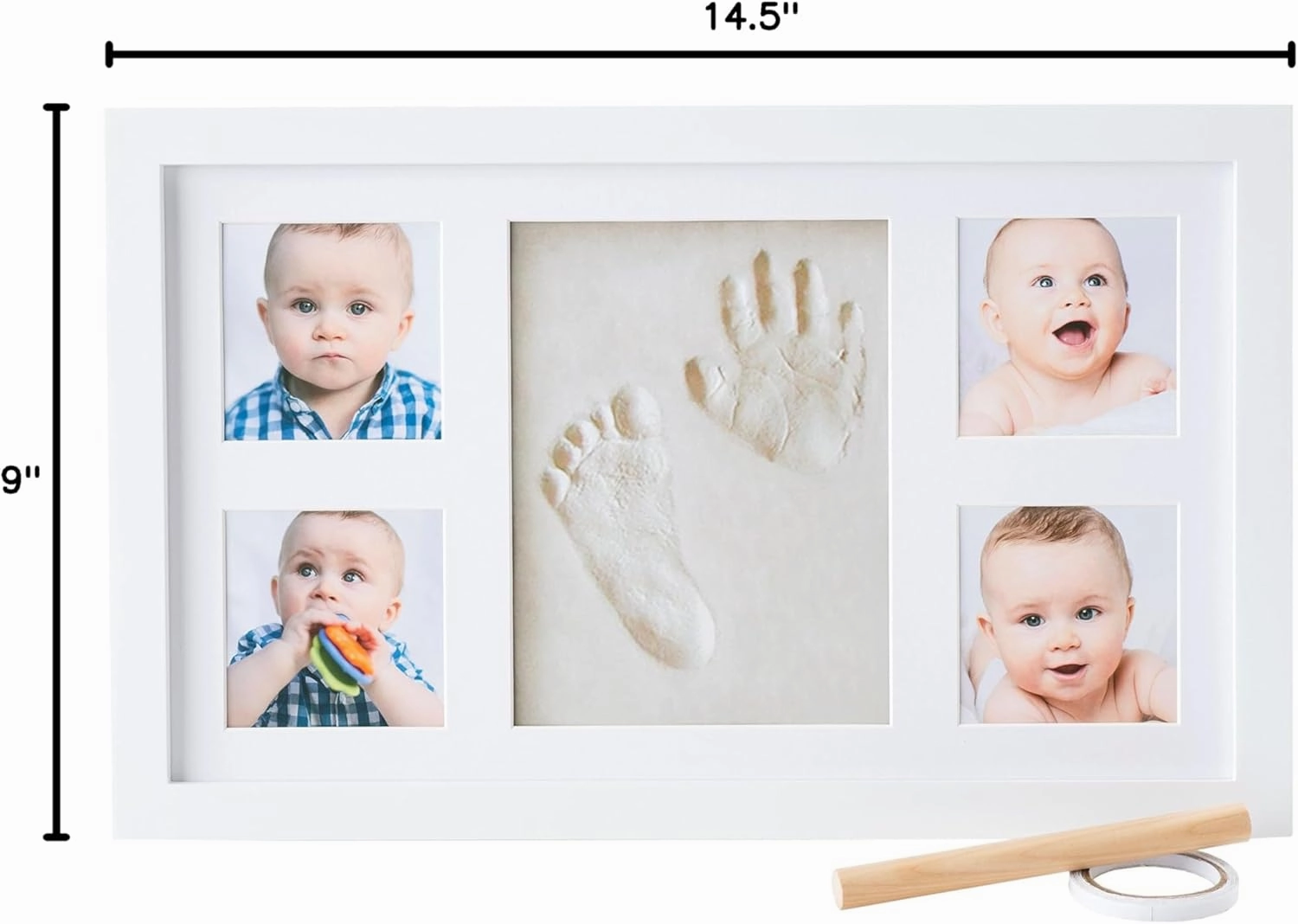 Baby Hand and Footprint Kit - Newborn Keepsake Picture Frame, Inkless Foot & Handprint Clay Mold - Baby Registry, New Mom Baby Shower, Gender Reveal Gift, Personalized Boy or Girl Nursery Photo Prints (Large, Alpine White)