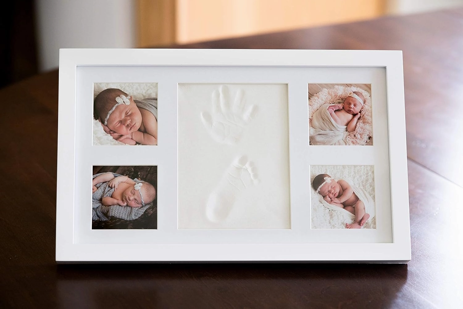 Baby Hand and Footprint Kit - Newborn Keepsake Picture Frame, Inkless Foot & Handprint Clay Mold - Baby Registry, New Mom Baby Shower, Gender Reveal Gift, Personalized Boy or Girl Nursery Photo Prints (Large, Alpine White)