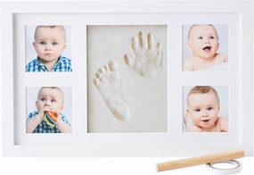 Baby Hand and Footprint Kit - Newborn Keepsake Picture Frame, Inkless Foot & Handprint Clay Mold - Baby Registry, New Mom Baby Shower, Gender Reveal Gift, Personalized Boy or Girl Nursery Photo Prints (Large, Alpine White)
