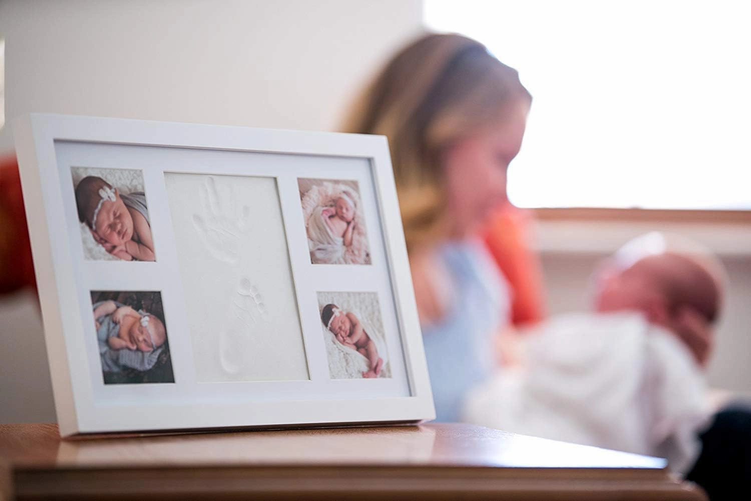 Baby Hand and Footprint Kit - Newborn Keepsake Picture Frame, Inkless Foot & Handprint Clay Mold - Baby Registry, New Mom Baby Shower, Gender Reveal Gift, Personalized Boy or Girl Nursery Photo Prints (Large, Alpine White)