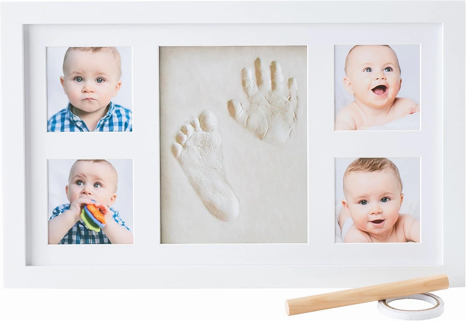 Baby Hand and Footprint Kit - Newborn Keepsake Picture Frame, Inkless Foot & Handprint Clay Mold - Baby Registry, New Mom Baby Shower, Gender Reveal Gift, Personalized Boy or Girl Nursery Photo Prints (Large, Alpine White)