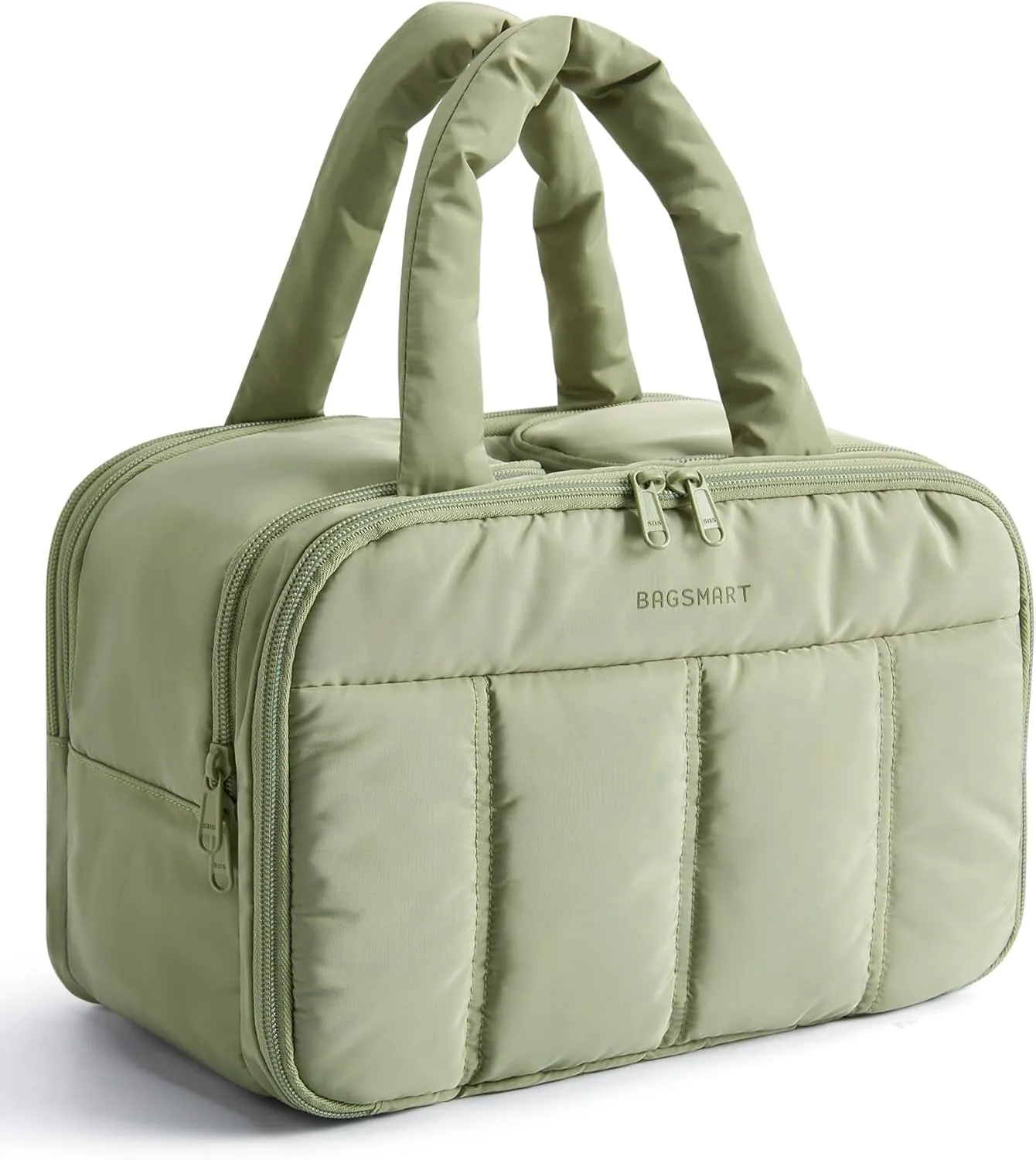 BAGSMART Travel Toiletry Bag, Puffy Large Toiletry Bag for Women, Lightweight Cosmetic Makeup Bag Organizer with Handle for Traveling, Accessories, Essentials, Toiletries (Green)