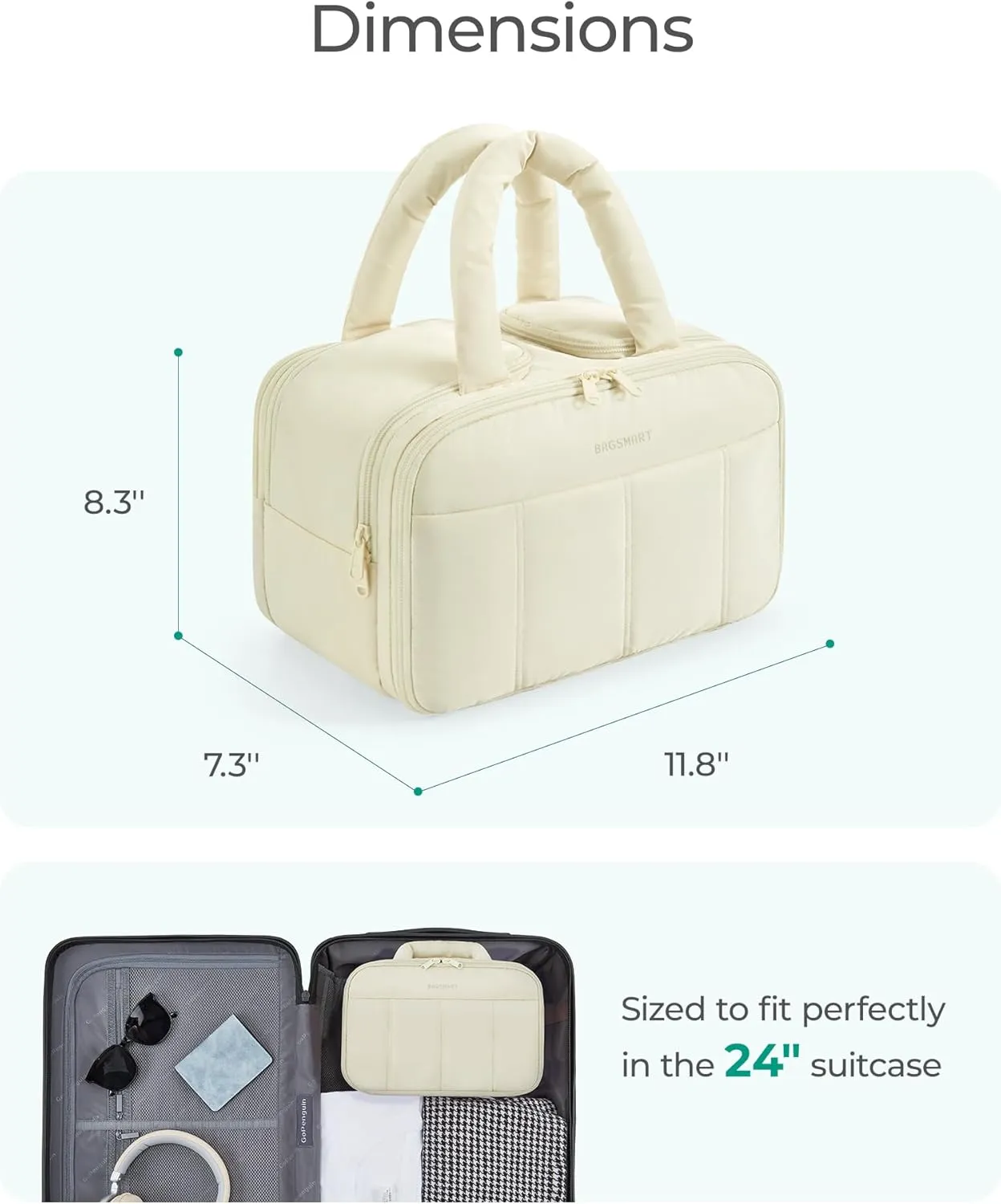 BAGSMART Travel Toiletry Bag, Puffy Large Toiletry Bag for Women, Lightweight Cosmetic Makeup Bag Organizer with Handle for Traveling, Accessories, Essentials, Toiletries (Green)
