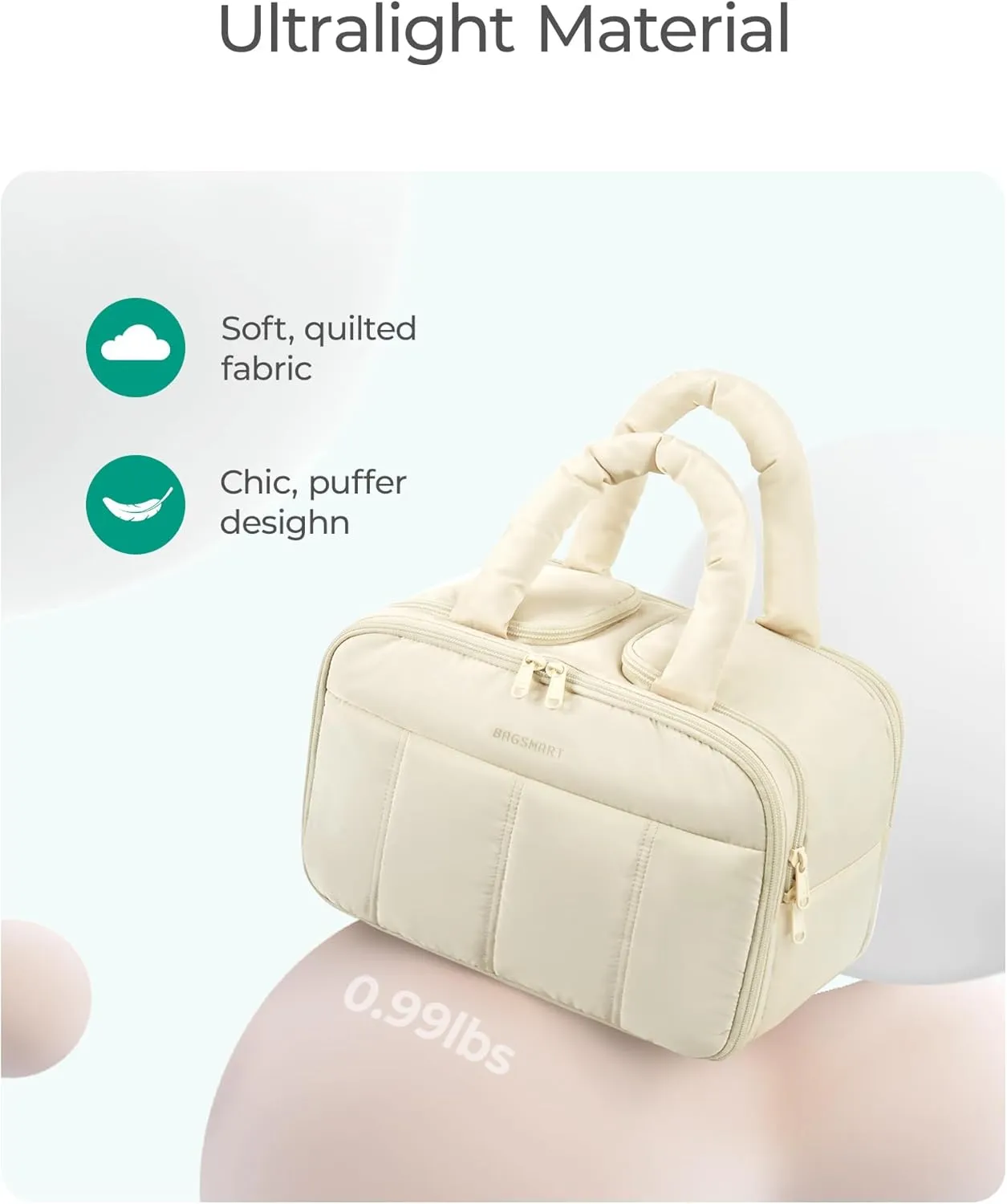 BAGSMART Travel Toiletry Bag, Puffy Large Toiletry Bag for Women, Lightweight Cosmetic Makeup Bag Organizer with Handle for Traveling, Accessories, Essentials, Toiletries (Green)