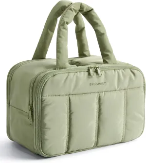 BAGSMART Travel Toiletry Bag, Puffy Large Toiletry Bag for Women, Lightweight Cosmetic Makeup Bag Organizer with Handle for Traveling, Accessories, Essentials, Toiletries (Green)