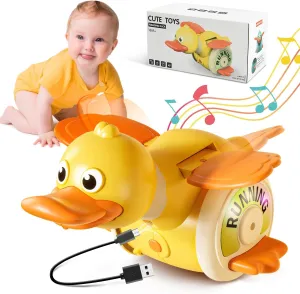 BAKAM Baby Toys 18 Months, Cute Running Duck Crawling Toy with Light & Music, Increase Baby Tummy Time, Great Musical Crawl Toys for Infant 18 Months (Yellow)