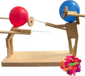 Balloon Bamboo Man Battle,2024 New Pop Wooden Fencing Puppets,Fun Wooden Bots Battle Game for 2 Players,for Family and Kids,Party Games.（It's Already Assembled）