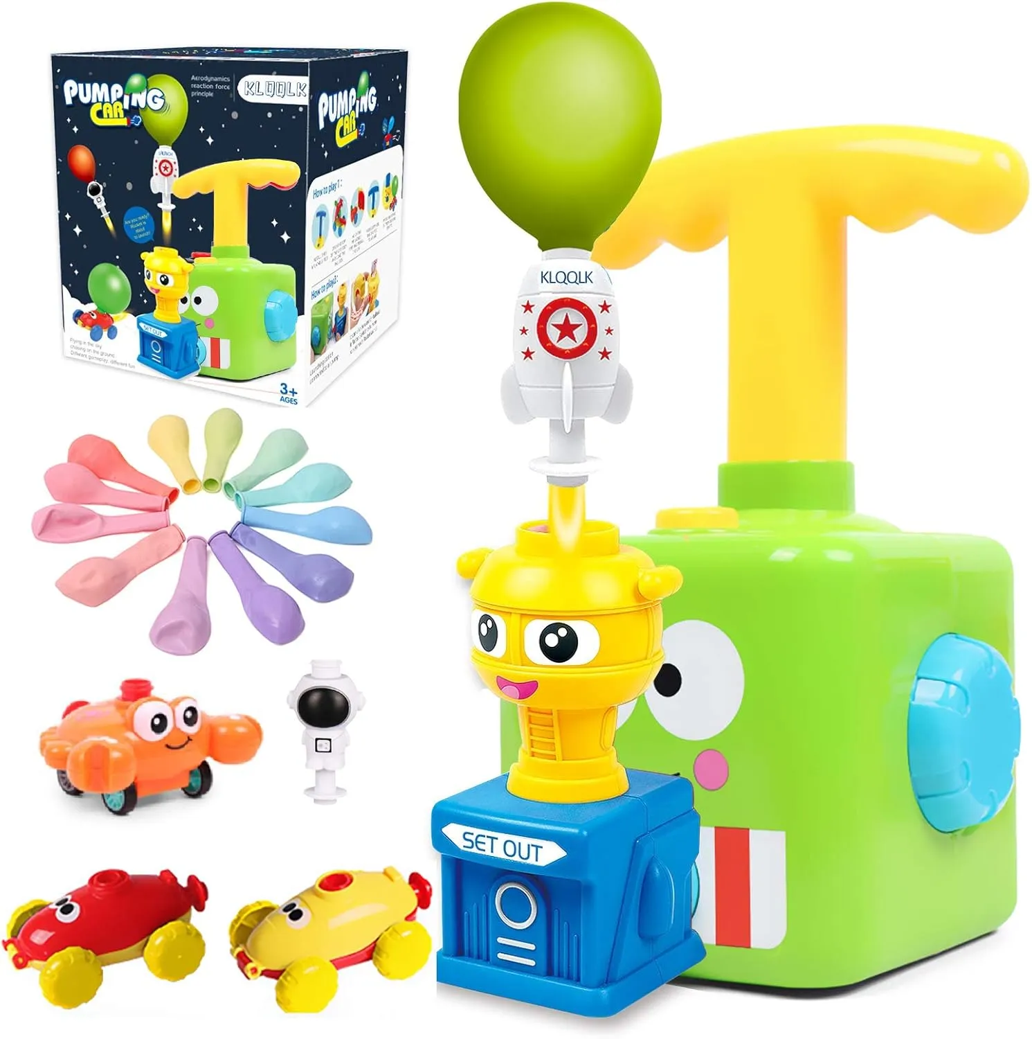 Balloon Powered Launch Car,Balloon Air Inflator Hand Push Mini Plastic Air Power Balloon Racer Vehicle Car Toy for Kids Gift (Frog)