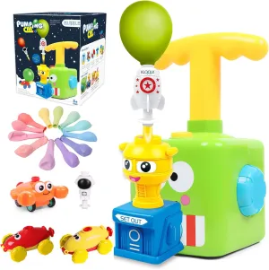 Balloon Powered Launch Car,Balloon Air Inflator Hand Push Mini Plastic Air Power Balloon Racer Vehicle Car Toy for Kids Gift (Frog)