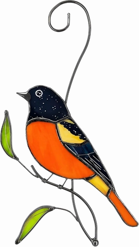 Baltimore Oriole Stained Glass Birds Suncatcher for Mom, Grandma, Women - Real Glass Window Hanging Ornament - Handmade Bird Lover Home Decor (Gifts Ready Packaging)