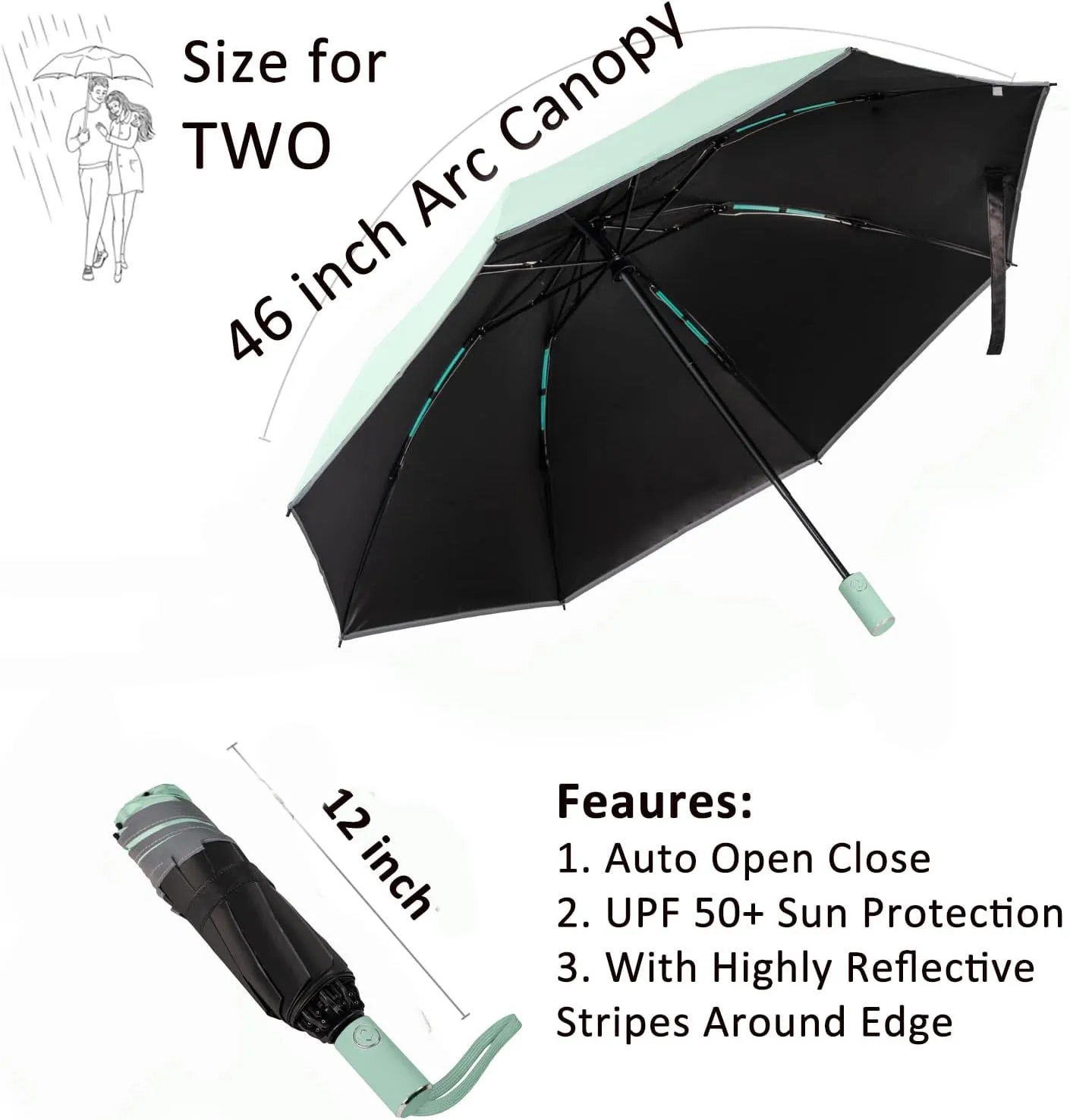 BAODINI Inverted UV Umbrella for Rain and Sun Medium Size UPF 50  Rverse Compact Umbrella Auto Open Close