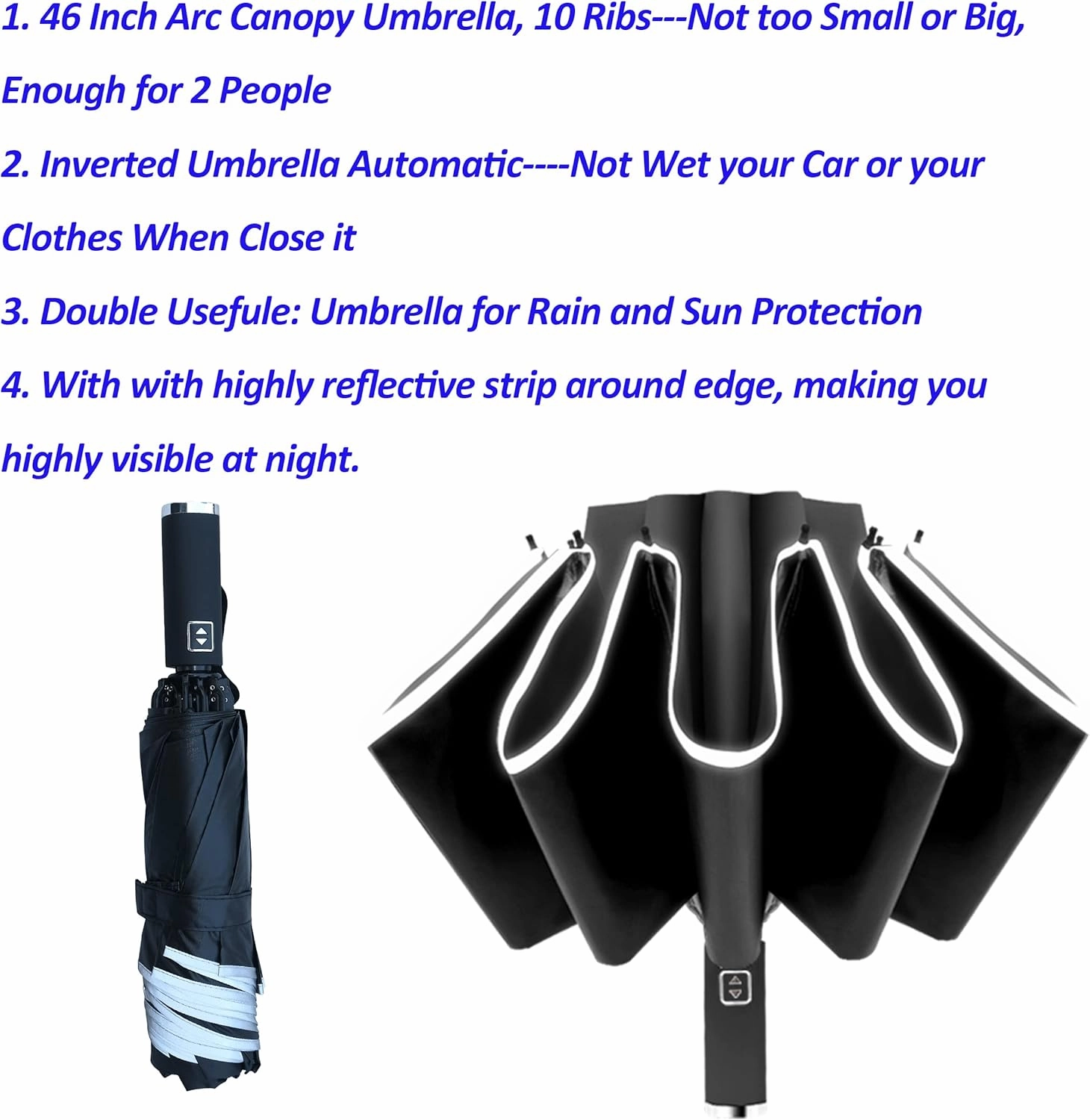 BAODINI Inverted UV Umbrella for Rain and Sun Medium Size UPF 50  Rverse Compact Umbrella Auto Open Close