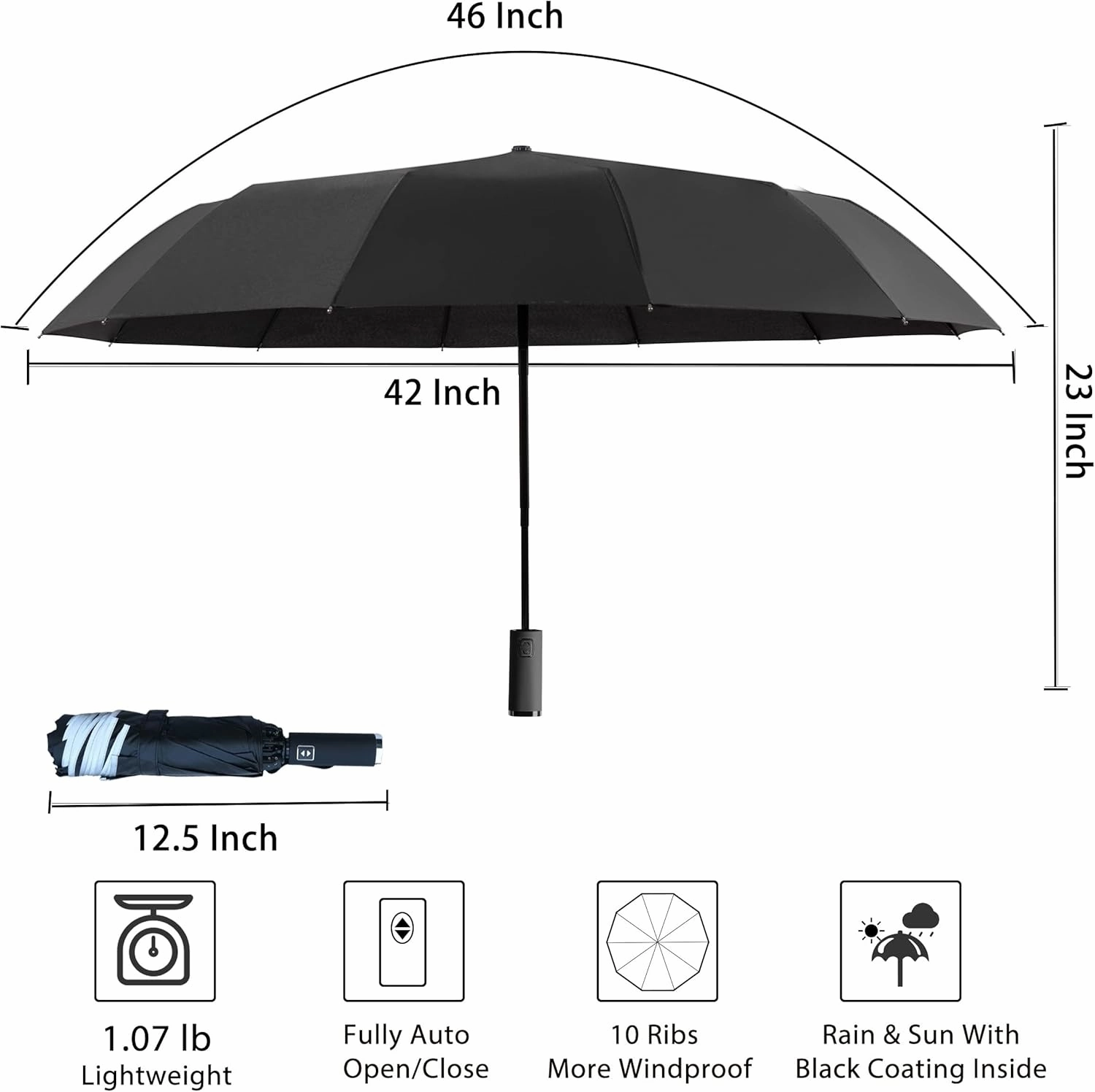BAODINI Inverted UV Umbrella for Rain and Sun Medium Size UPF 50  Rverse Compact Umbrella Auto Open Close