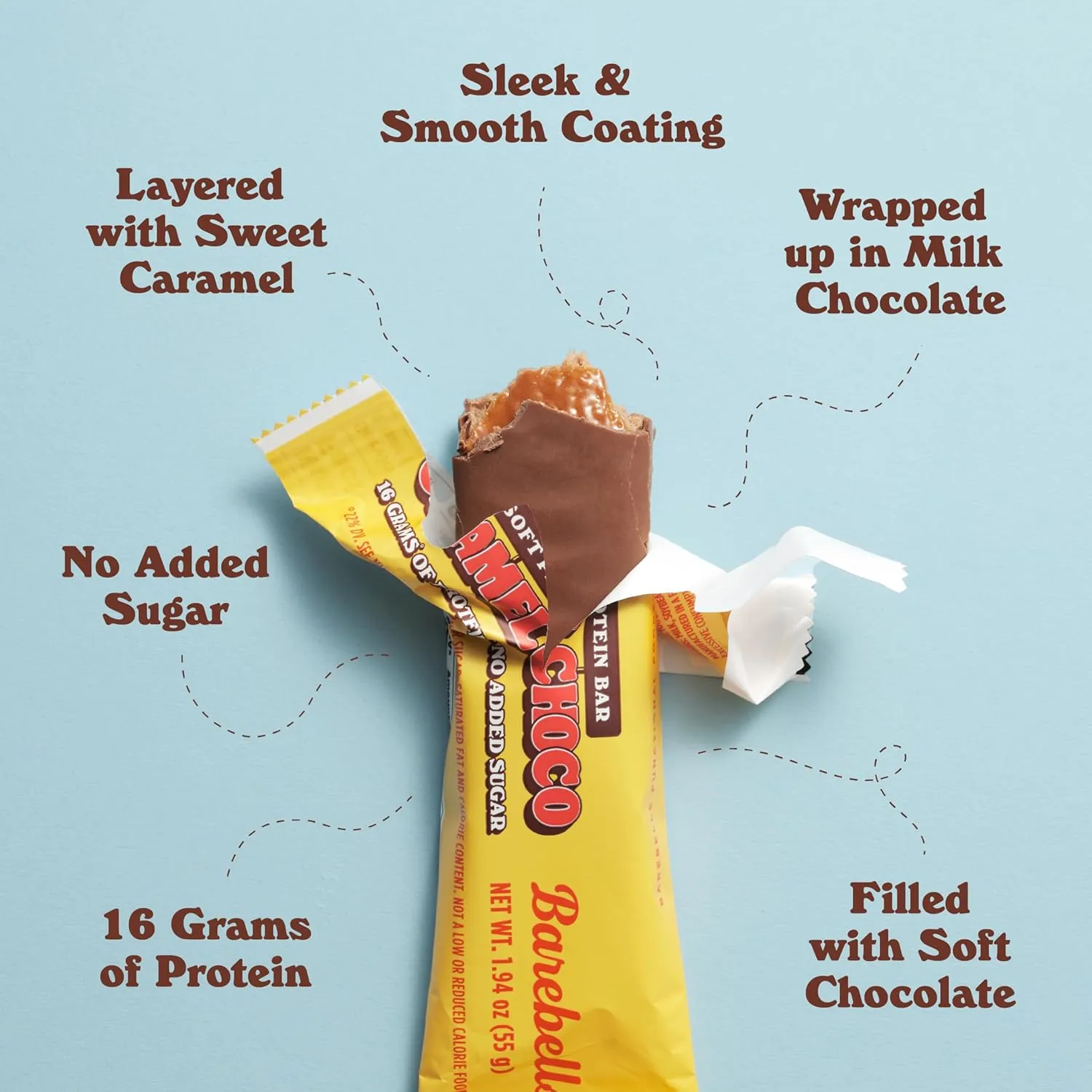 Barebells Soft Protein Bars Caramel Choco - 12 Count, 1.9oz Bars - Protein Snacks with 16g of High Protein - Fluffy Chocolate Protein Bar with 2g of Total Sugars - Soft Protein Snack & Breakfast Bars
