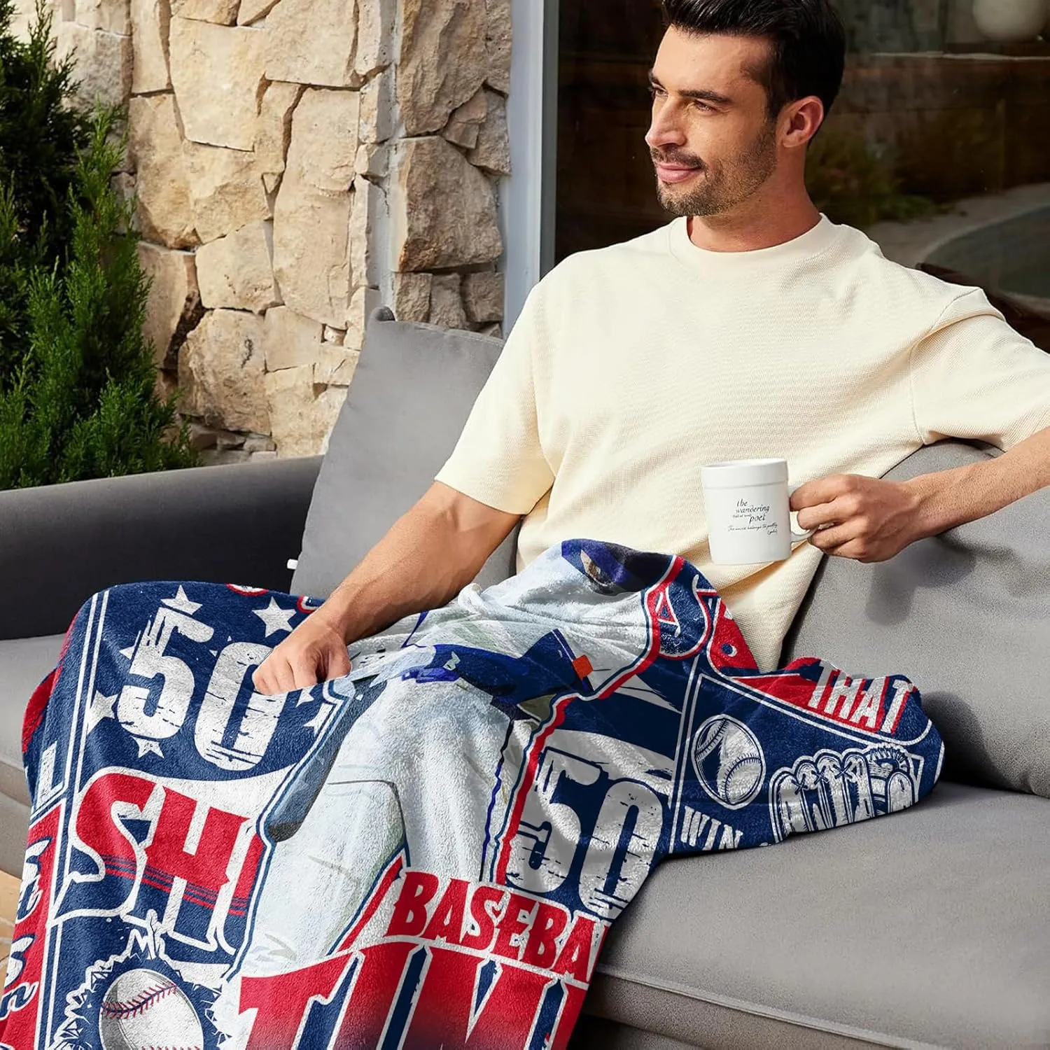 Baseball Blanket, Baseball Gifts for Men, Fans Coach Gifts Blue Team Color Sports Stuff 60"x50" Blanket Throws Gear for Valentines.