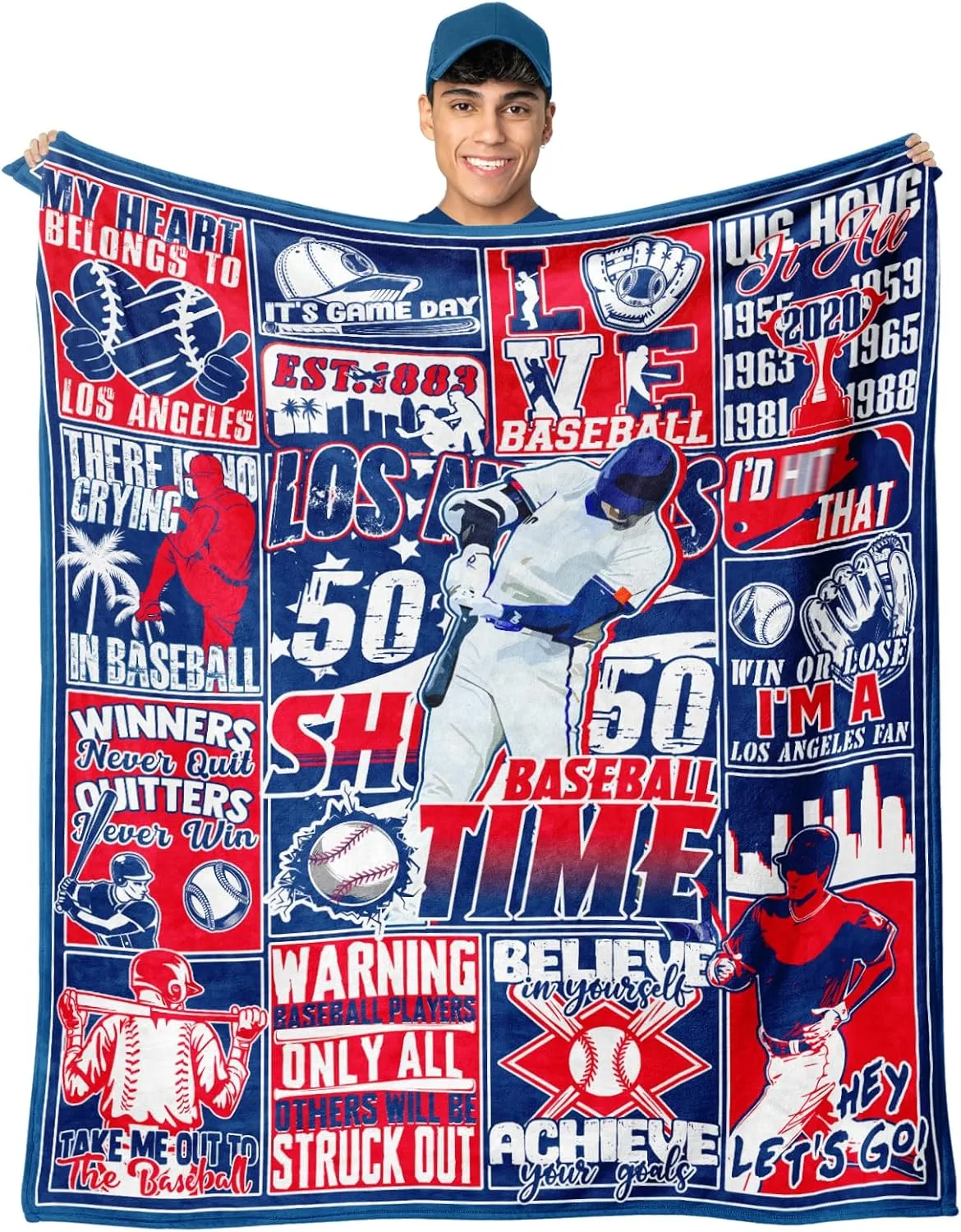 Baseball Blanket, Baseball Gifts for Men, Fans Coach Gifts Blue Team Color Sports Stuff 60"x50" Blanket Throws Gear for Valentines.