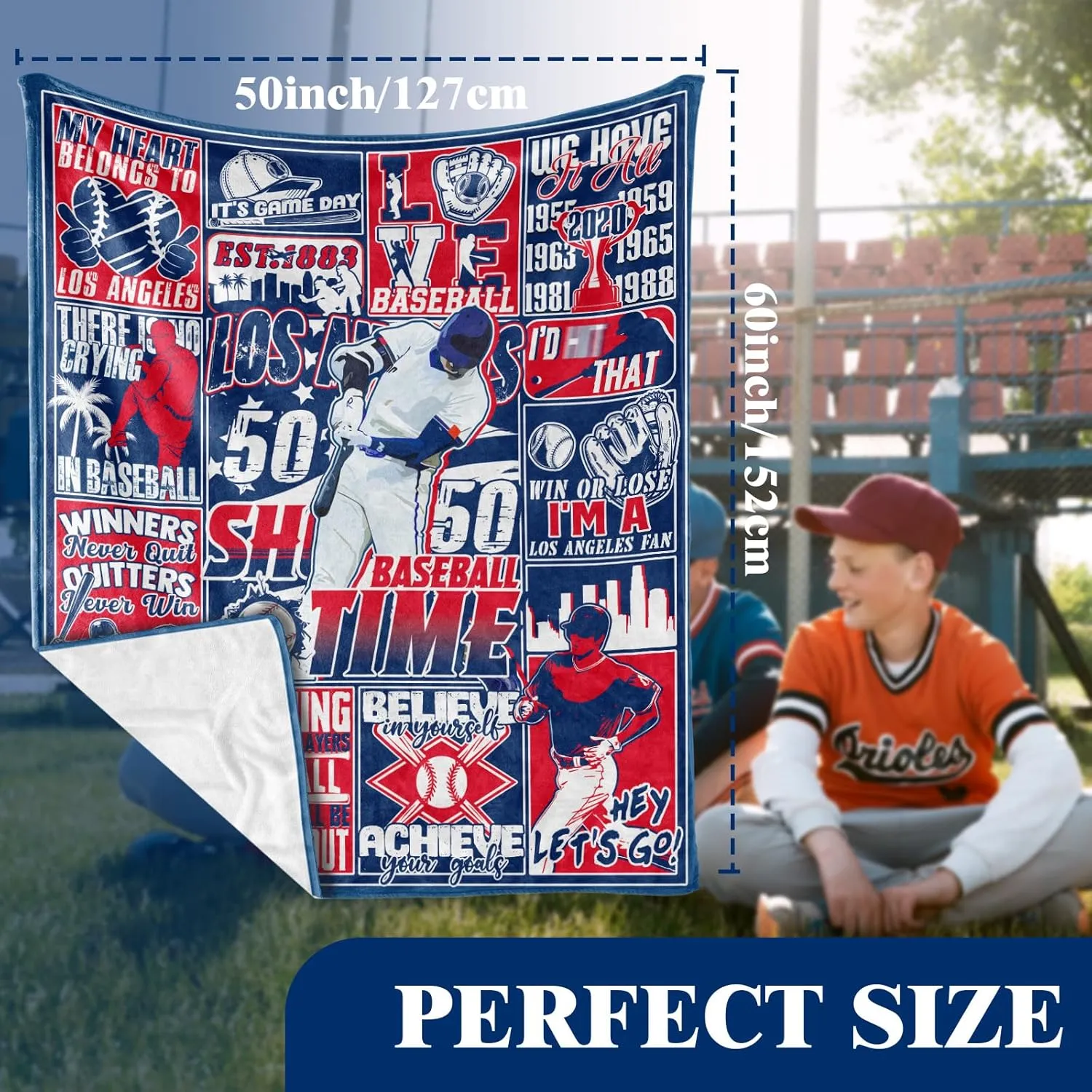 Baseball Blanket, Baseball Gifts for Men, Fans Coach Gifts Blue Team Color Sports Stuff 60"x50" Blanket Throws Gear for Valentines.