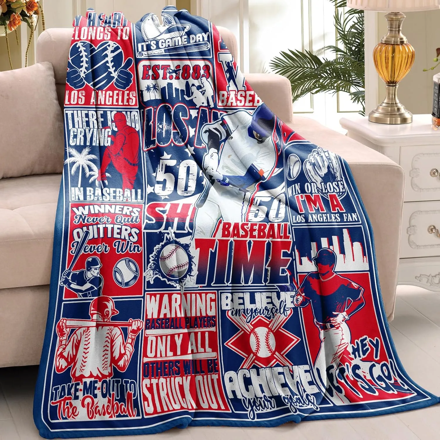 Baseball Blanket, Baseball Gifts for Men, Fans Coach Gifts Blue Team Color Sports Stuff 60"x50" Blanket Throws Gear for Valentines.