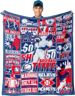 Baseball Blanket, Baseball Gifts for Men, Fans Coach Gifts Blue Team Color Sports Stuff 60"x50" Blanket Throws Gear for Valentines.