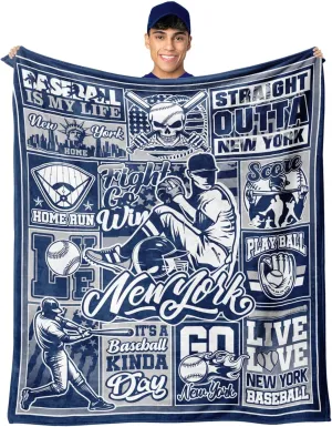 Baseball Blanket Throws, Team Color Blanket for Gift, Gifts for Men Women Baseball Lovers, Lightweight Soft Flannel Baseball Blankets 60"x50" New York