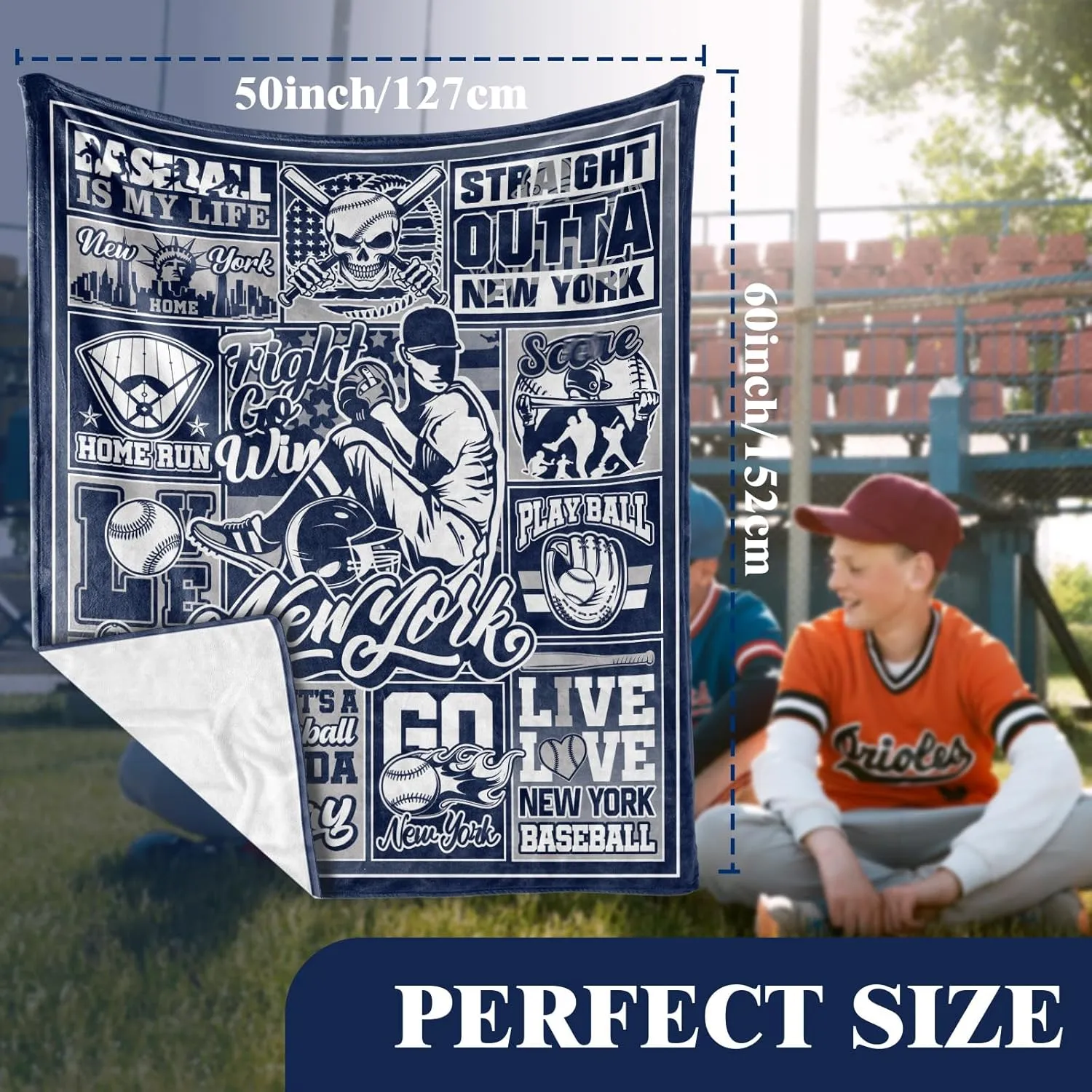 Baseball Blanket Throws, Team Color Blanket for Gift, Gifts for Men Women Baseball Lovers, Lightweight Soft Flannel Baseball Blankets 60"x50" New York