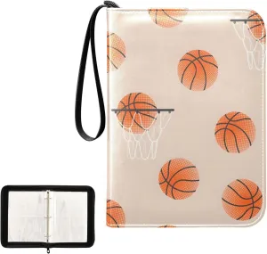 Basketball Balls Hoop Texture Trading Card Storage Binder 4-Pocket Photocard Binder Fits 400 Cards for Baseball Card, Football Card