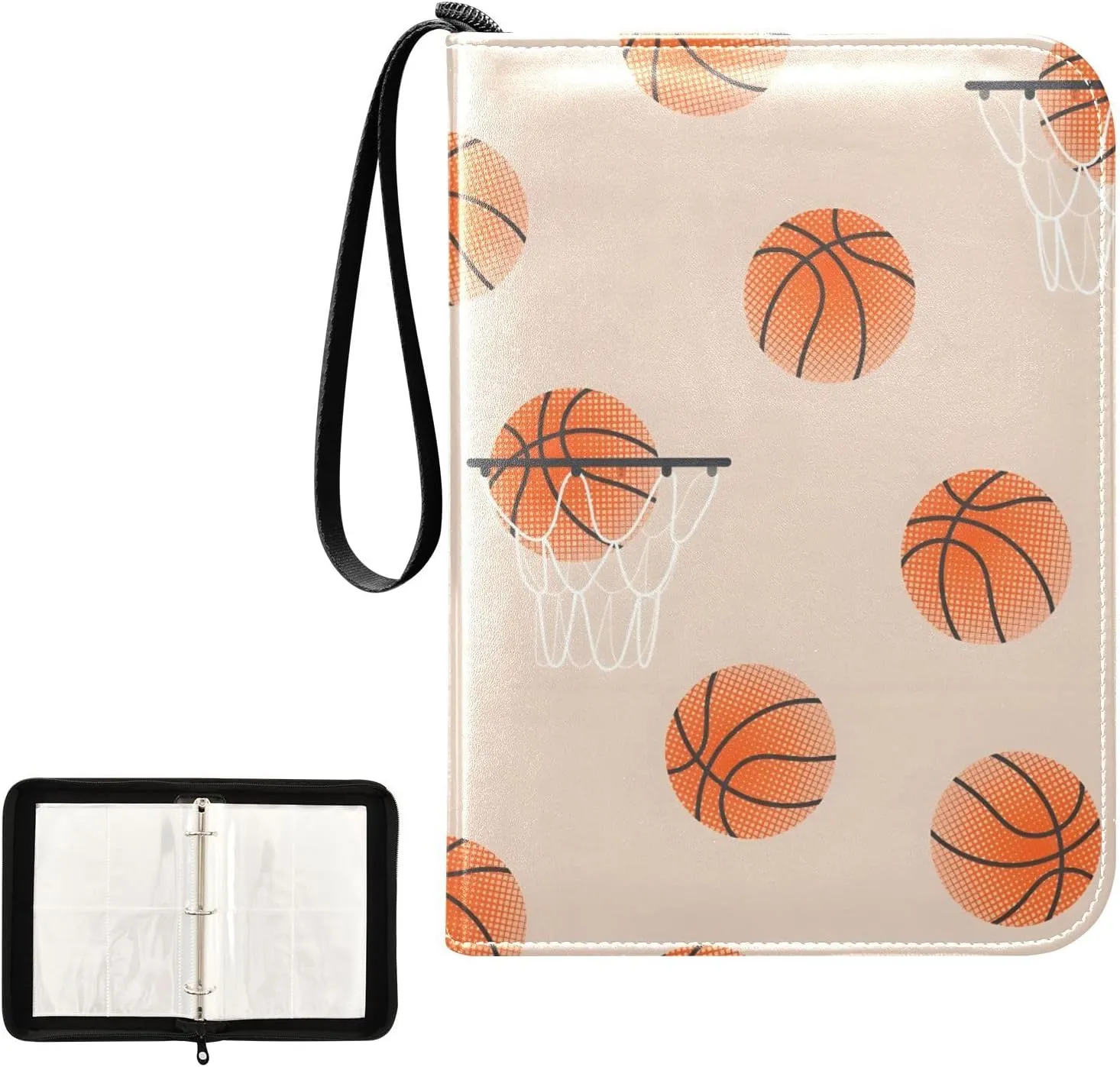 Basketball Balls Hoop Texture Trading Card Storage Binder 4-Pocket Photocard Binder Fits 400 Cards for Baseball Card, Football Card