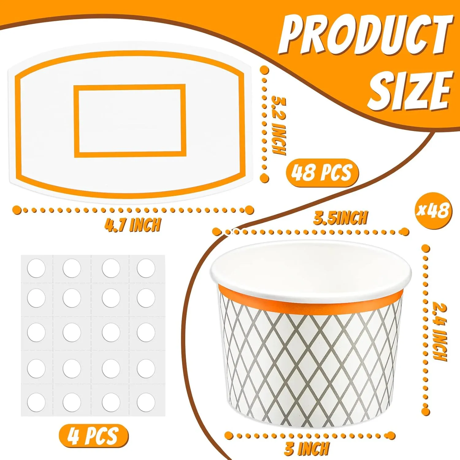 Basketball Hoop Snack Cups Basketball Party Decorations Paper Party Supplies Kids Paper Snack Cups Disposable Treat Food Bowls for Ball Themed Birthday Favors(48 Pieces)